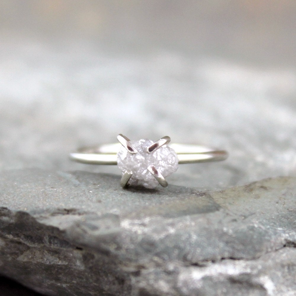 Raw Uncut Rough Diamond Engagement Ring  - 14K White Gold Engagement Ring -  Rough Diamond Gemstone Ring