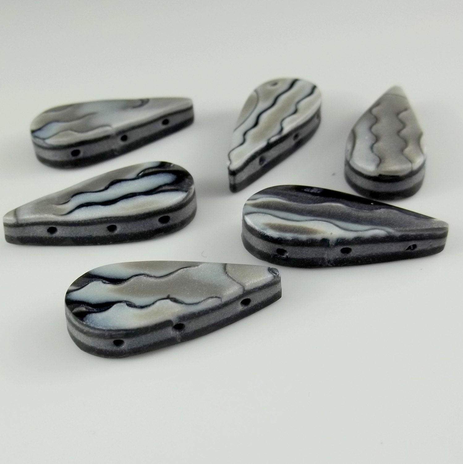 Three Hole Beads in Shades of Grey and Black for Bracelet or Necklace - Set B