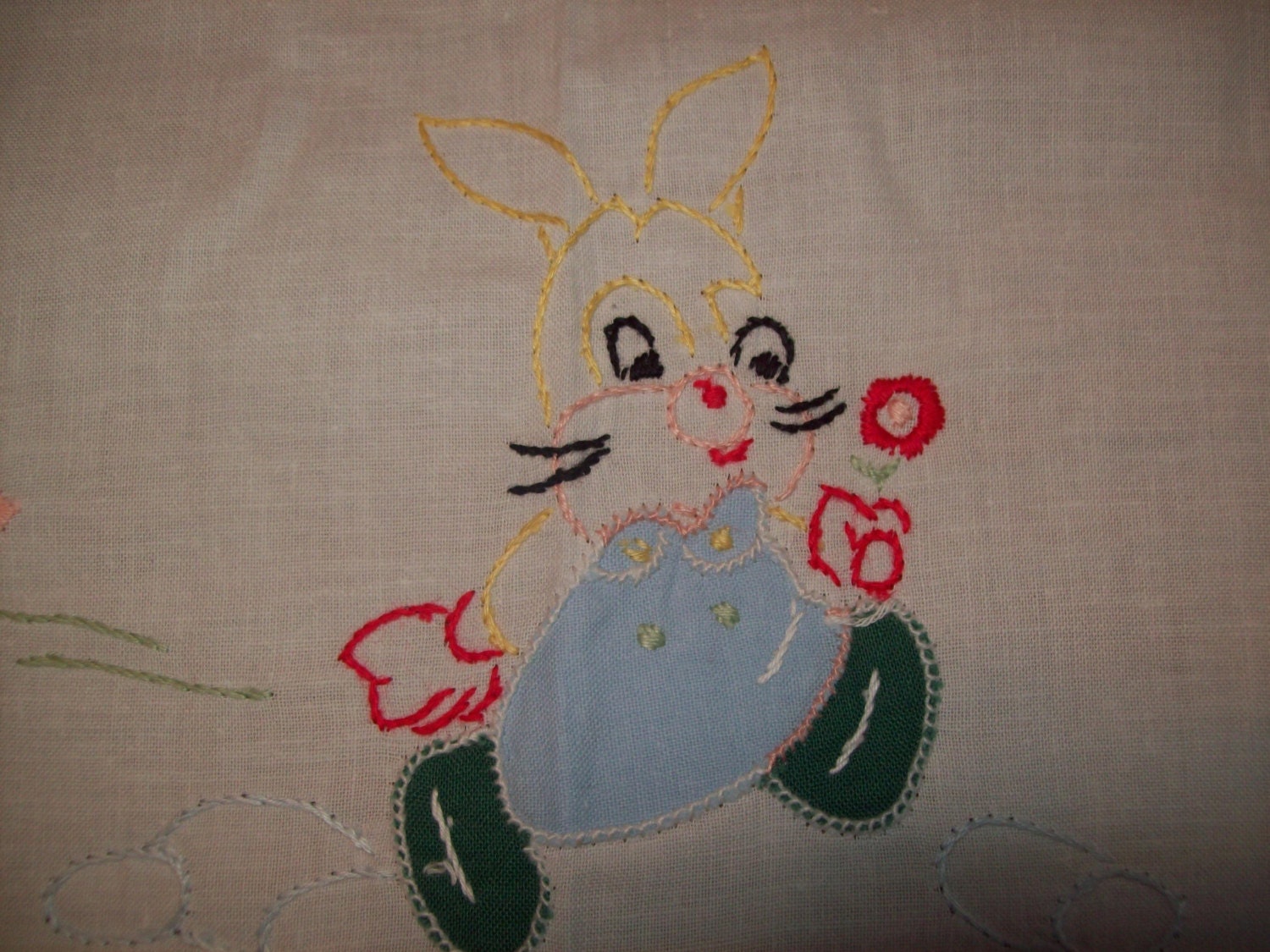 Baby Flat Sheet with Embroidered Rabbits