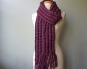 Chunky Knit Scarf in Plum, Purple Knit Scarf, Long Knit Scarf