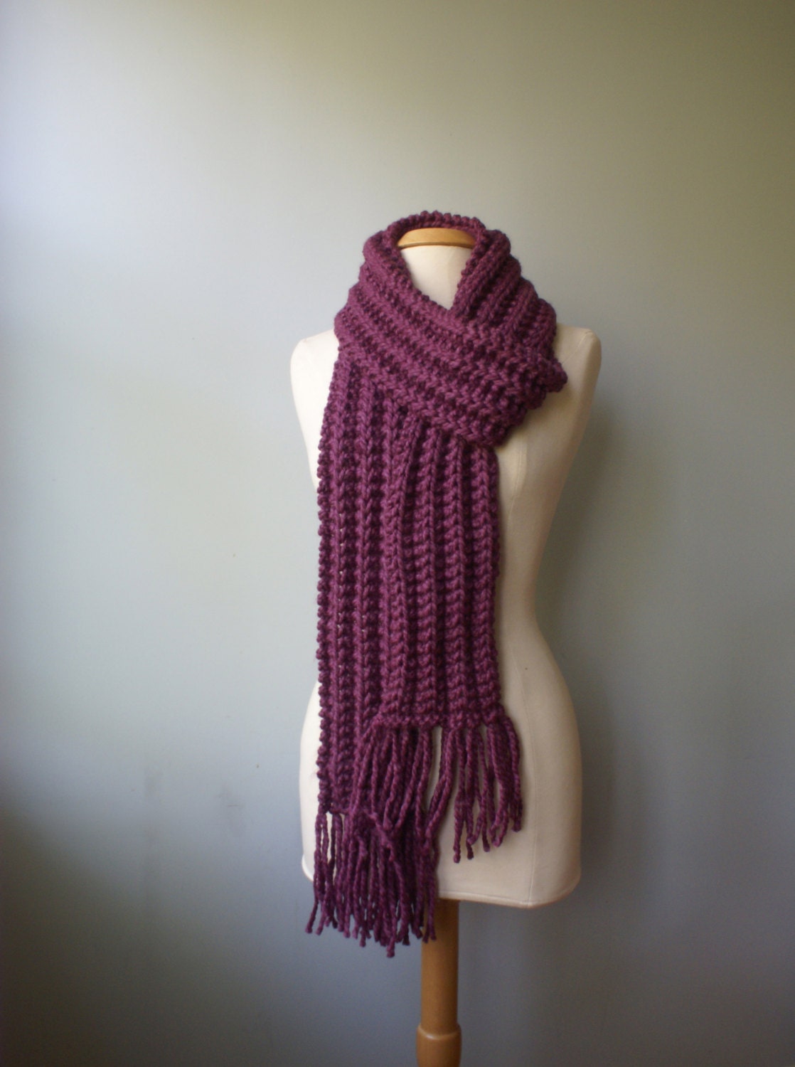 Chunky Knit Scarf in Plum, Purple Knit Scarf, Long Knit Scarf
