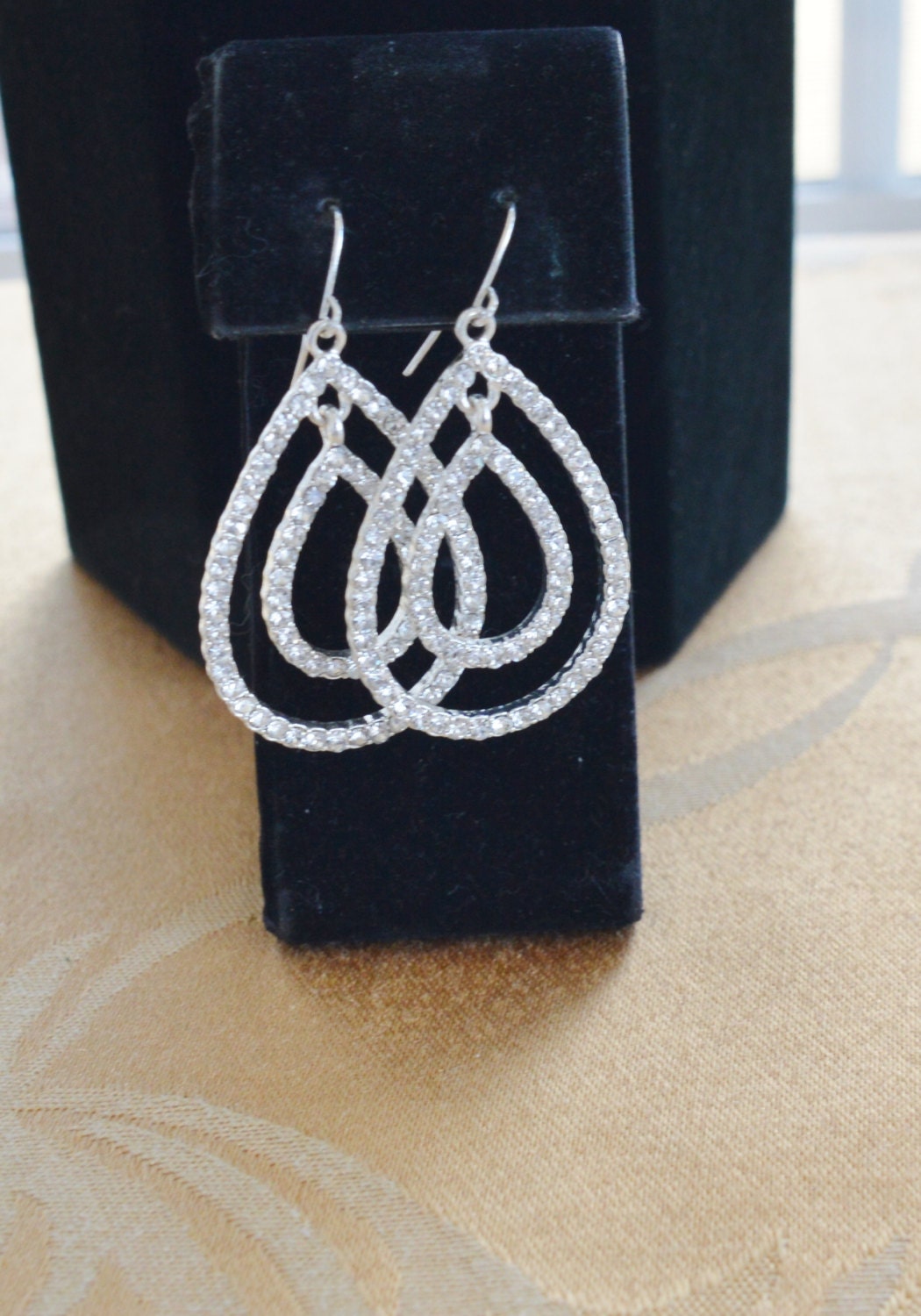Pretty Vintage Rhinestone Hoop Pierced Earrings