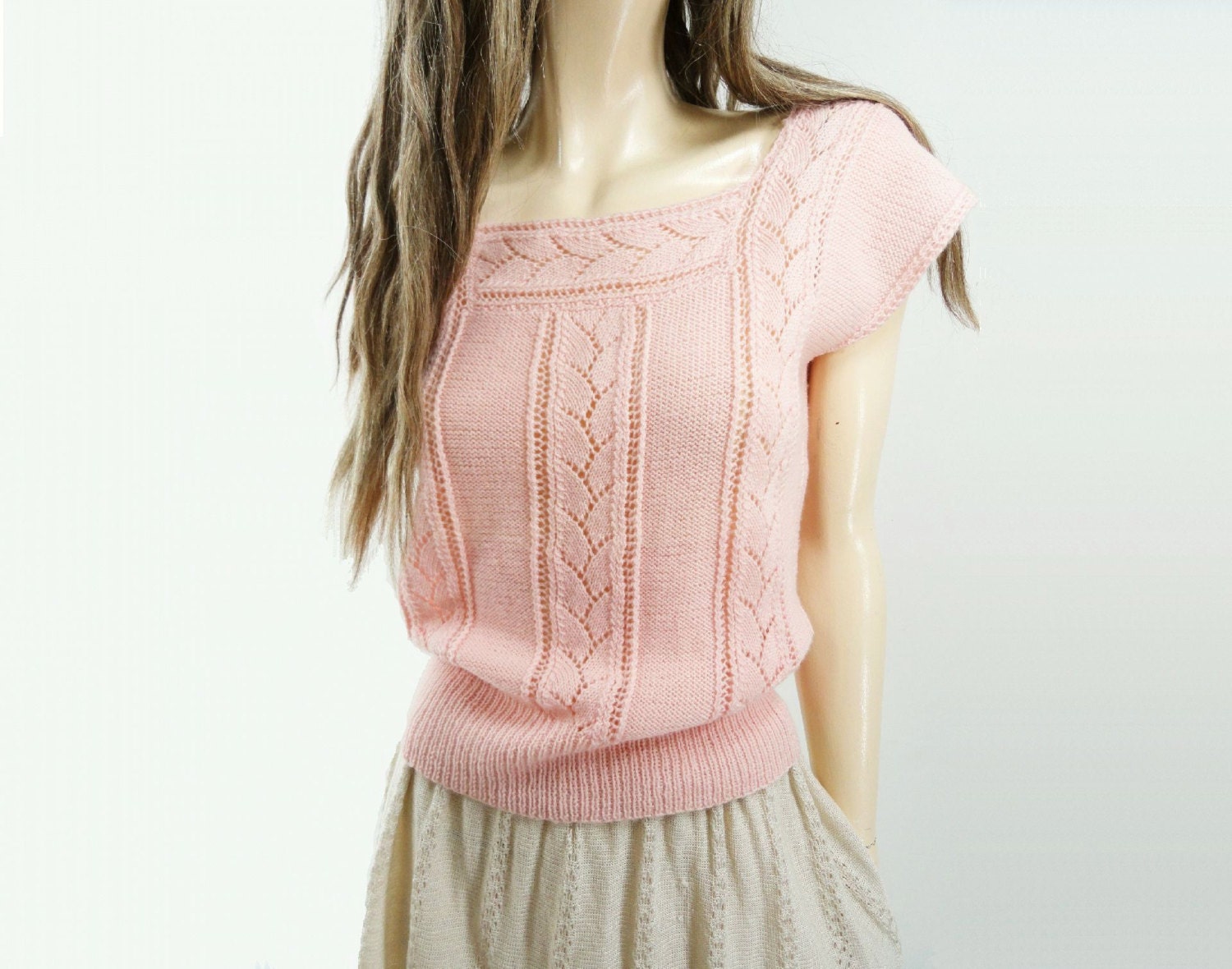 1940s Vintage Sweater Pink Summer Sweater Soft Wool / s