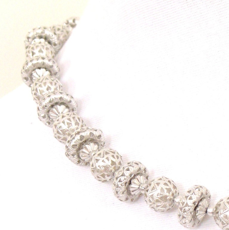 Vintage 1960's Silver Filigree Beaded Choker Necklace