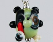 Zombie Panda Lampwork Glass Necklace and Cell Charm