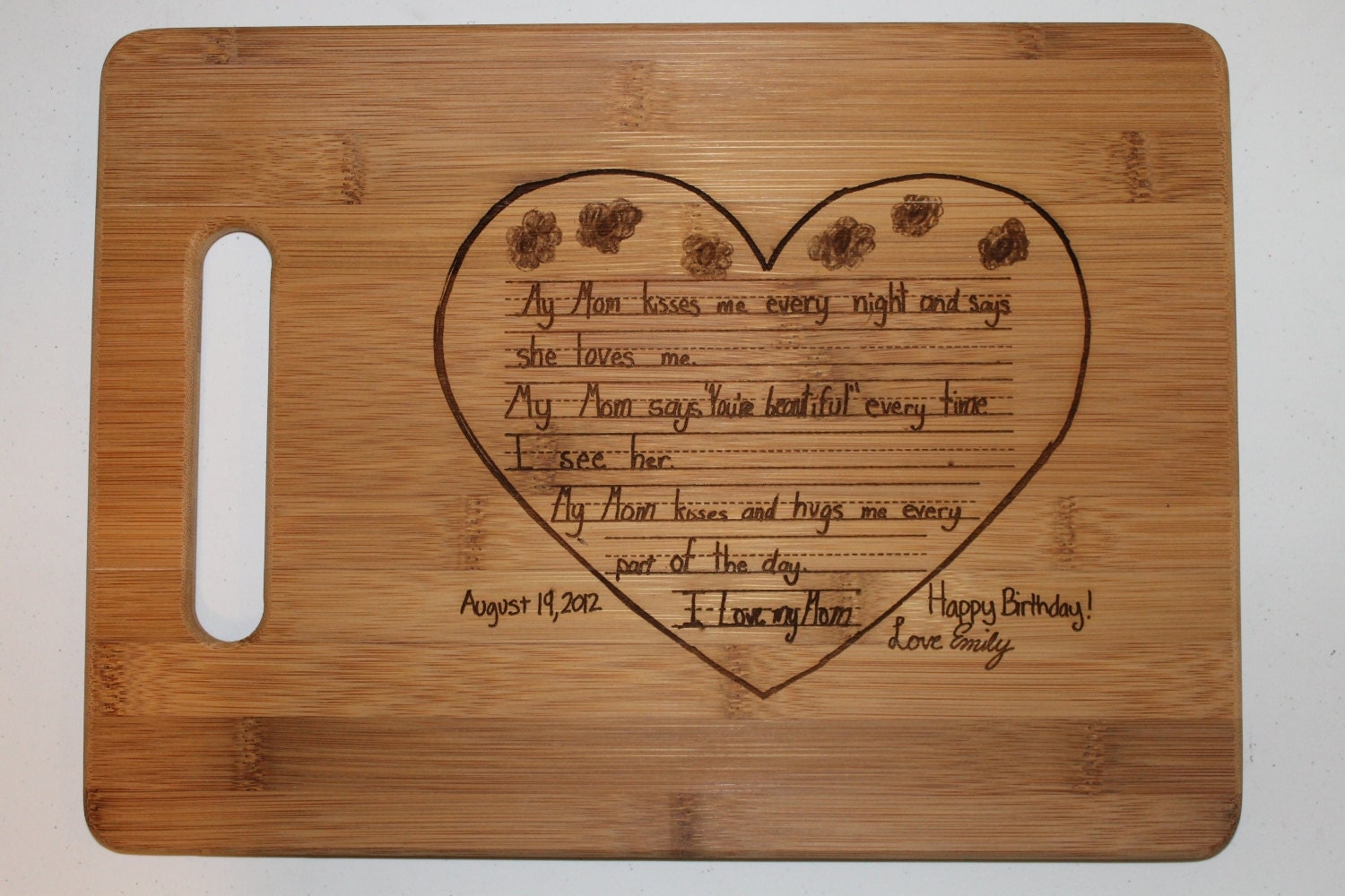 Valentine's Day or Mother's Day Scanned Love Notes with your handwriting - Bamboo Cutting Board with Laser Engraved - Personalized  11 x 8.5