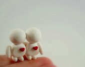 Tiny Love Couple Sculpture - Red And White Miniature Polymer Clay