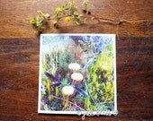 Three Shrooms, 4"x4" original mixed media artwork on paper