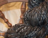 Art Yarn, HandSpun Shetland, Two ply. Natural charcoal and silver grey.  Home grown by Laruetta and Fred.