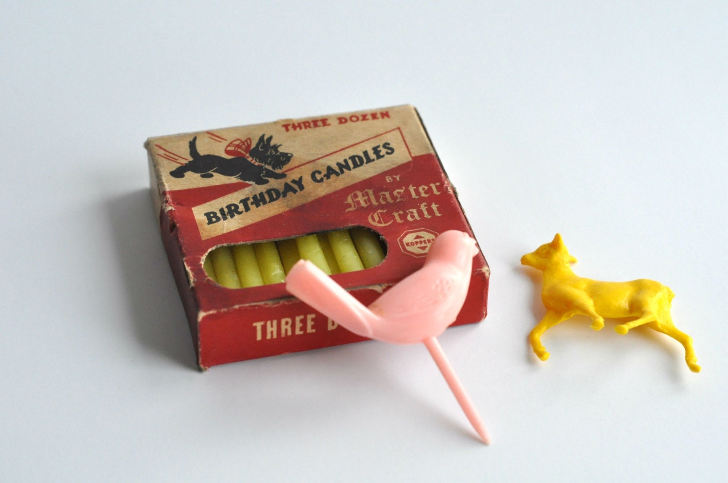 Vintage Birthday Candles in Original Box and Cake Decorations - Master Craft - Scottie Dog