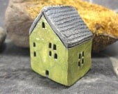 Rustic Lime Cottage...Raku Fired Miniature House