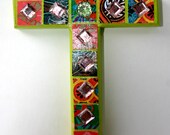 Wall Cross, Decorated wall cross, Bright decoupaged wall cross