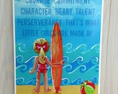 Inspirational surfer girl art print, nursery decor, typography 8x10 from original acrylic painting by Cathie Carlson