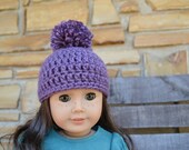 American Girl Doll Clothes - Crocheted Beanie with Pom Pom - Violet
