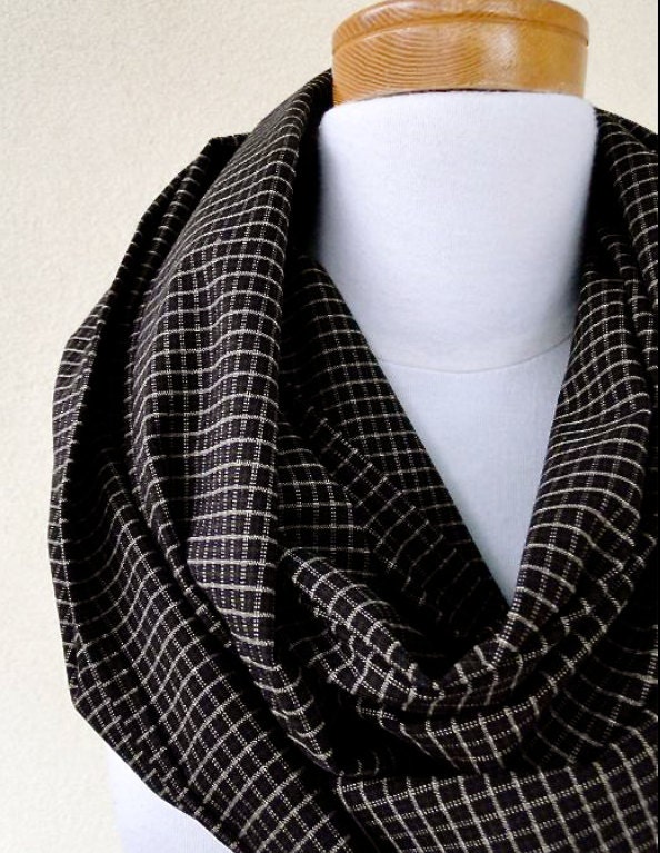 gingham wool scarf - brown neck warmer - infinity scarf - unisex scarf