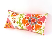 Suzani Pink and Orange Pillow Cover 12 by 24 inch  INDOOR OUTDOOR
