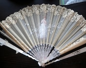 1900s Exceptional Lace Mother and Pearl - MOP - Fan Handpainted