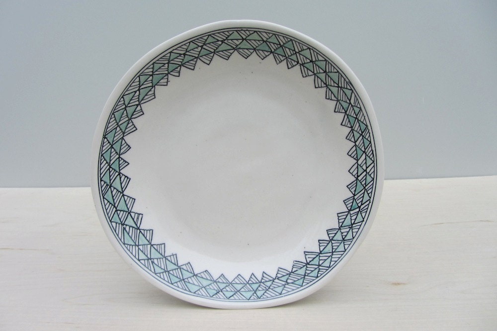 Porcelain Geometric Sketch Patterned Salad Plate in Turquoise