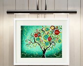 Personalized custom family names Tree of Life print wall decor, Giclee art print, Turquoise wall art, 11x14 Signed