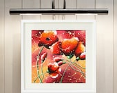 Red Poppies Giclee Print, Poppy Art Print, Red Flower Wall Art Floral Decor, Large Print Colorful Art 13x13