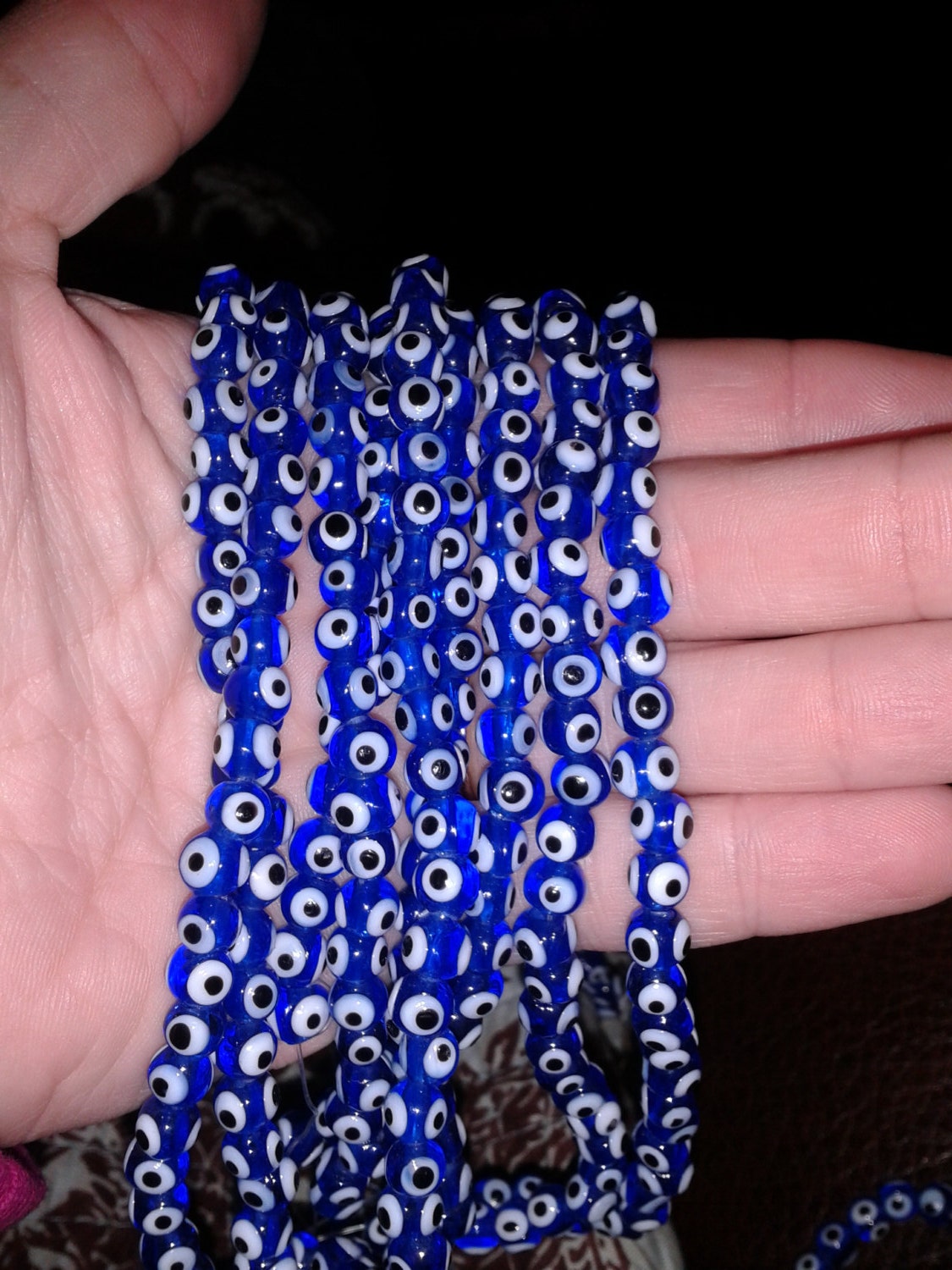 Evil Eye Beads, Cobalt Blue, Glass, Lampwork Glass, Tiny Size, 5mm, Round Beads, Turkish, Middle Eastern, 10 Inch Strand