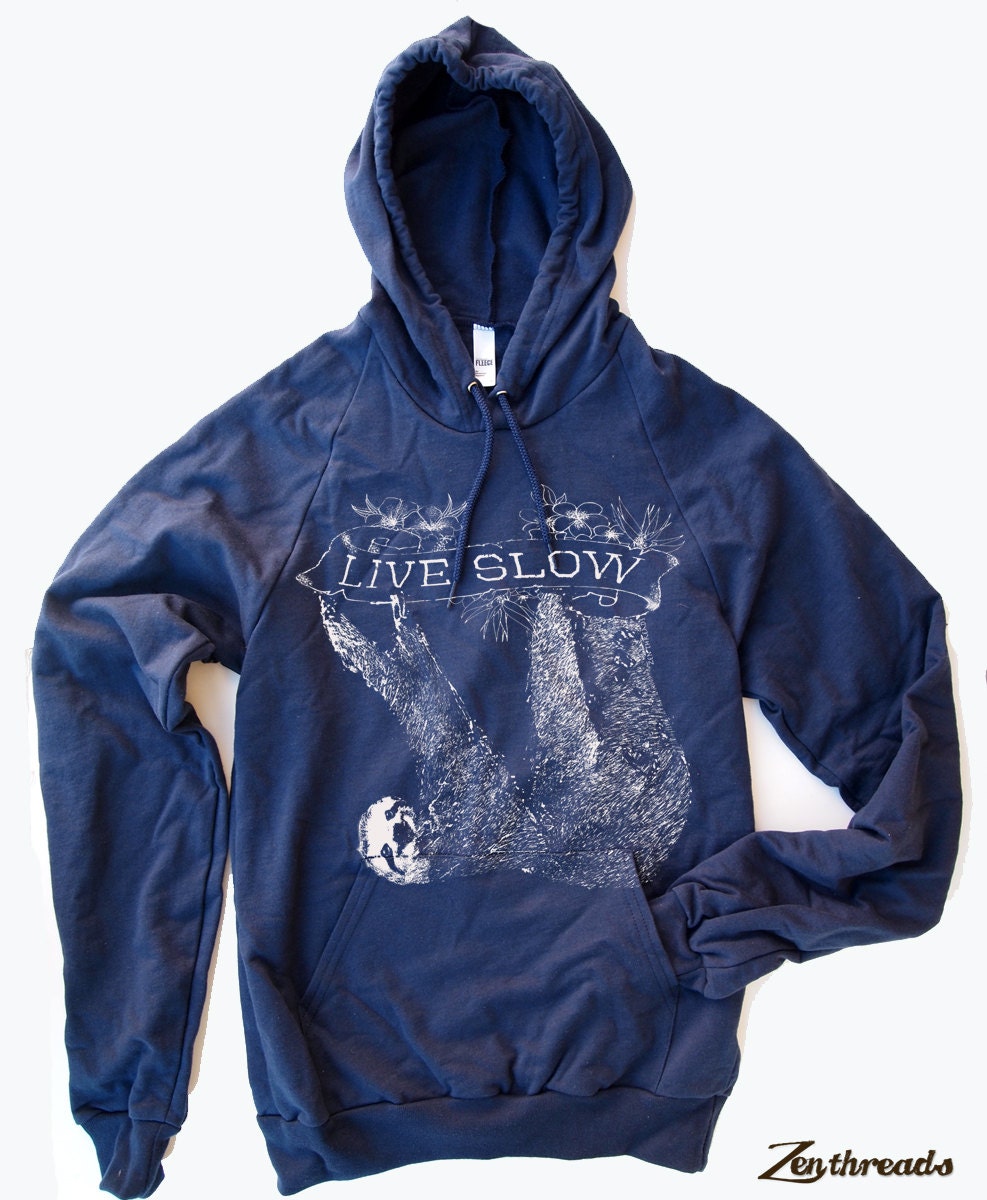 Unisex - SLOTH 2 (Live Slow) - Flex Fleece Pullover Classic Hoody Sweatshirt - American apparel (2 Color Options)