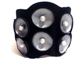 Leather bracelet. Silver and black pod leather cuff. Leather jewelry