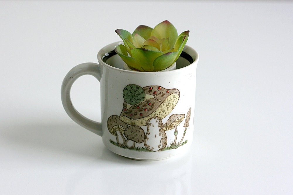 Vintage Ceramic Snails and Mushrooms Mug