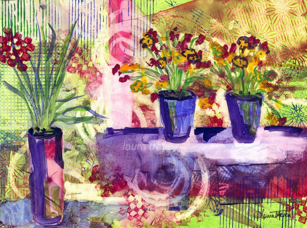 Purple and Lime Abstract Watercolor Print