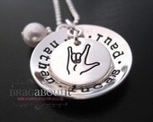 Hand Stamped Jewelry - Personalized Necklace - Sterling Silver - ASL - I Love You