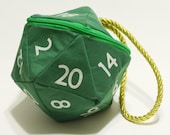 Green and White D20 Gamer Dice Bag (Large), Dungeons and Dragons, D&D, gamer, coin purse bag, geek, tabletop gaming