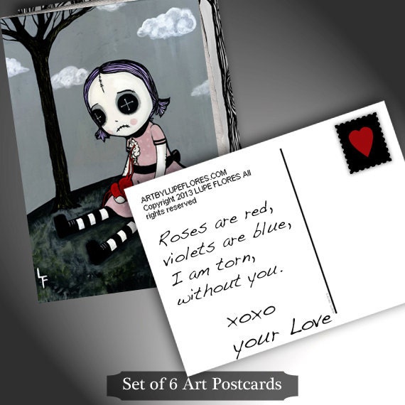 Set of 6  Art POSTCARDS 4x6 by Lupe Flores