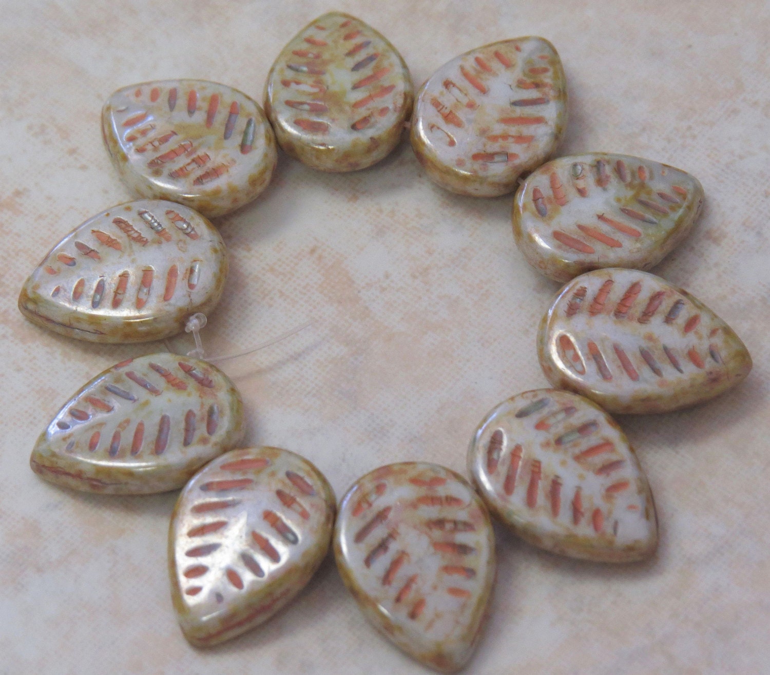 17x12mm Opaque Light Green Lumi Picasso Czech Glass Leaf Beads - Qty 10 (E81)