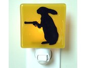 Rabbit Nightlight - Funny Hand Painted Glass Night Light - Humor - Amber Glass