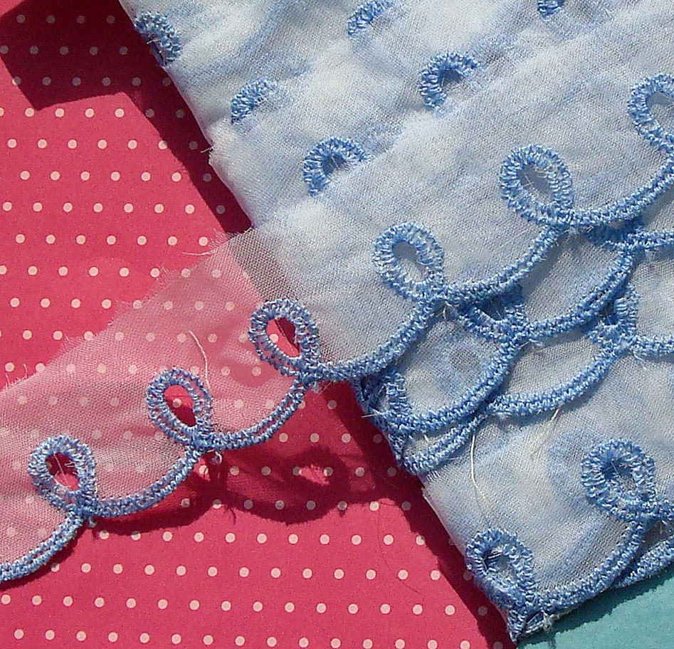 Vintage Lace Trim Organza Embroidered Trim Blue Scalloped