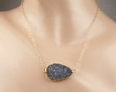 Druzy Necklace Grey Druzy Jasper Crystal Slice Gemstone Choker Necklace  Druzy  Beach Wedding - Ava