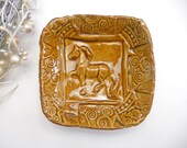 Ceramic Horse Bowl w feet Caramel Brown Handmade Pottery