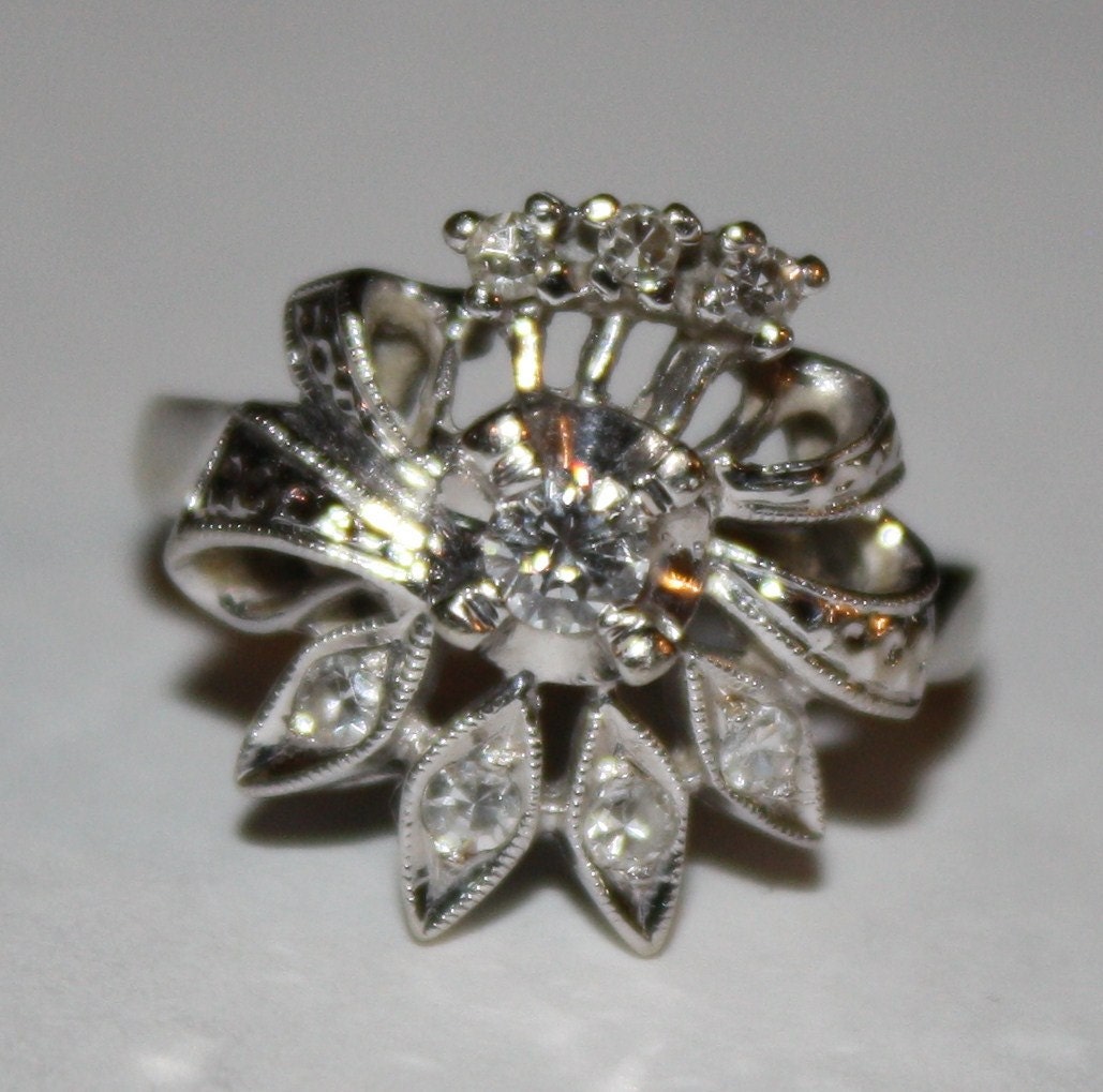 Vintage Diamond Ring 14K White Gold