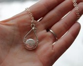 Pearl Sterling Silver Wrapped Captured Pearl Design Pendant on Chain.Peacock, Dark Blue, or White Coin Pearl