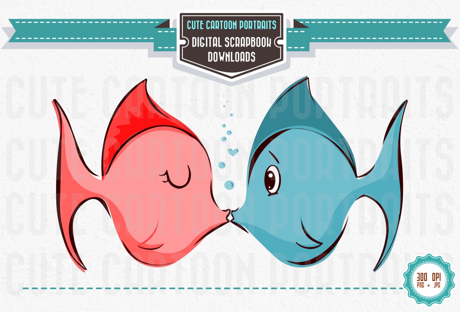 Instant Download - Kissing Fish- Clip Art Collage Sheet - Cute Fish in Love