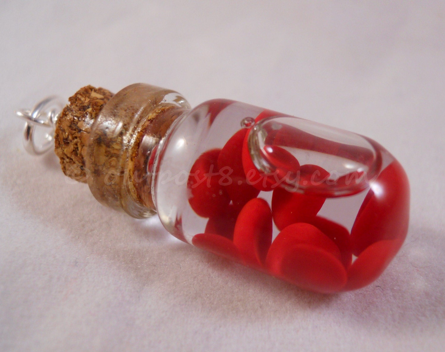 Red blood cells bottle necklace. Awesome science jewelry. Polymer clay. Free US shipping.
