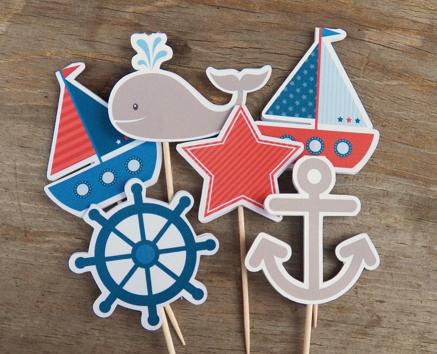Nautical Birthday Party - Set of 36 Nautical Cupcake Toppers by The Birthday House