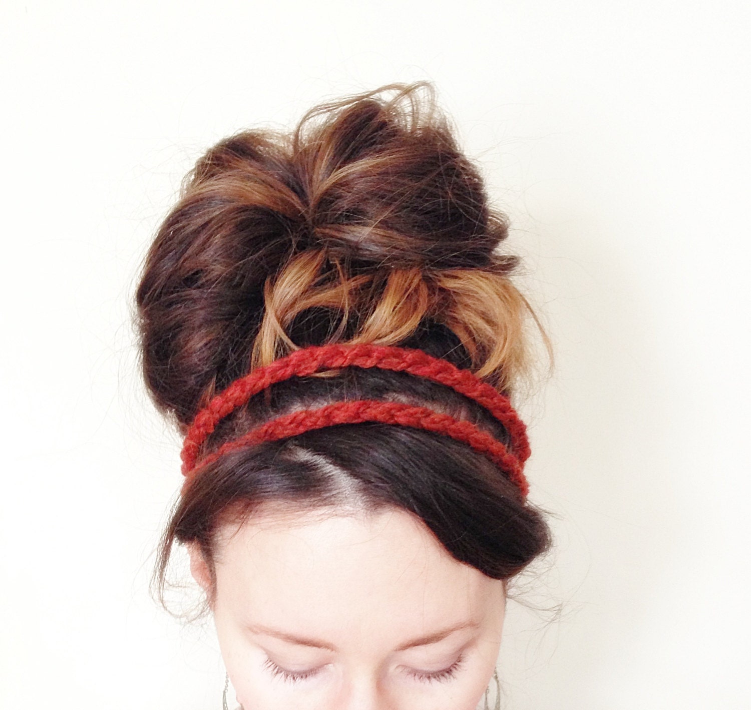 Sunset HEADBAND - Crochet, Handmade, Stretchy, Acrylic Wool Yarn, Burnt Orange Red, Hippie, Boho, Accessory, Fashion, Yarnival.