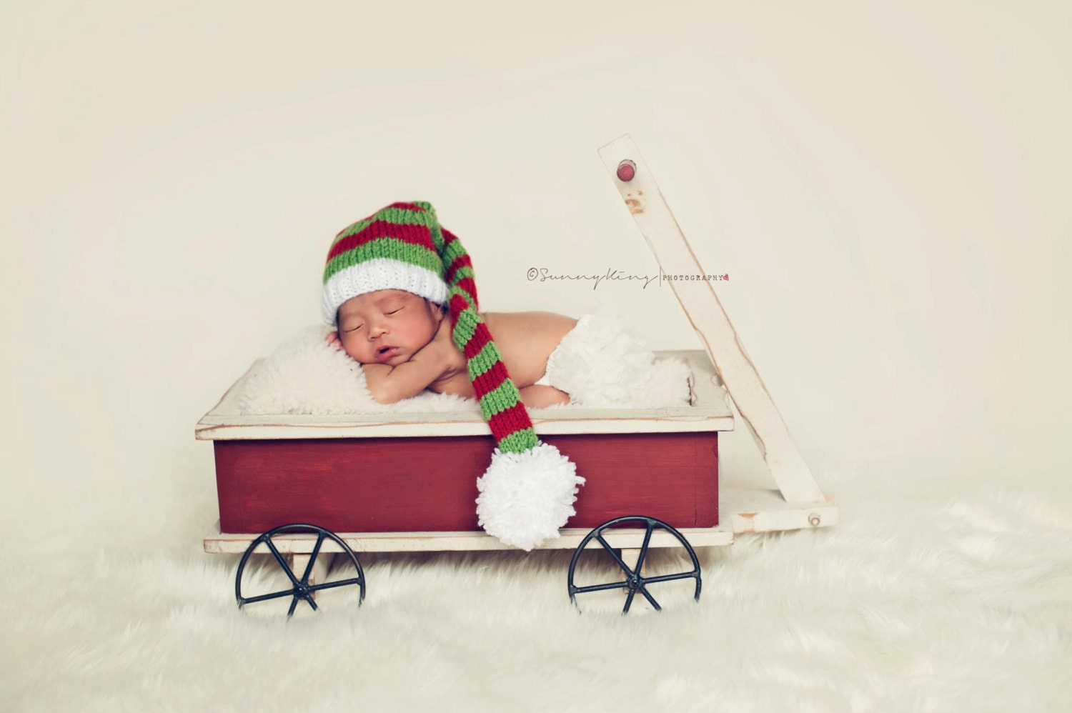 Santa's Little Helper Hat  Santa Christmas Photo Prop Red WhiteGreen Handmade Baby Infant Toddler Newborn NB