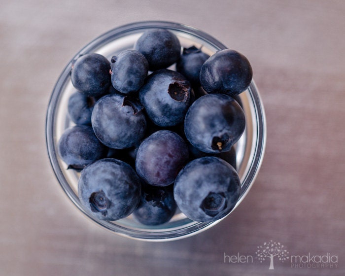 Fine Art Food Photograph. Blueberries on a Silver Tray. Silver and Blue. Kitchen and Home Decor. 8x10 Print