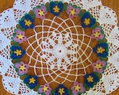 Crocheted 18 Inch Doily - Circle of Pansies