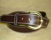 Leather Work Belt,  with Wheat Stitching and Brass Buckle, Made to Order, Custom