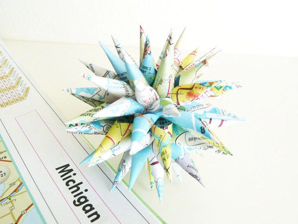 Michigan Map Ornament, Christmas Tree Decoration, Recycled Home Decor, Traveler Gift, Handmade - 3 inch - Road Trip Series - Michigan