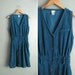 vintage '90s TEAL CORDUROY v-neck button-front fitted JUMPER dress. size m.