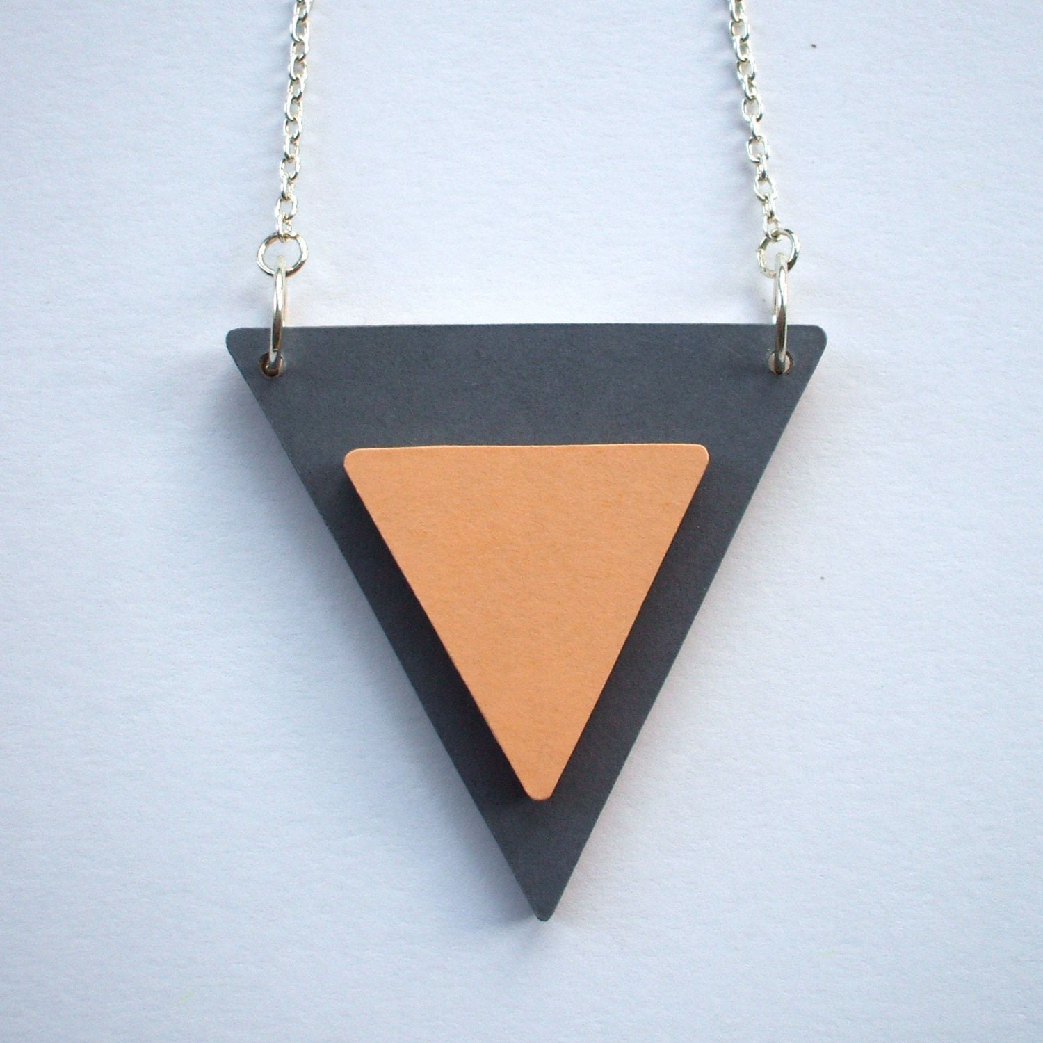 Wooden Aztec Necklace - 'Warrior' - Arrow Head Necklace - Tribal Necklace - Peach and Gray - Geometric Necklace